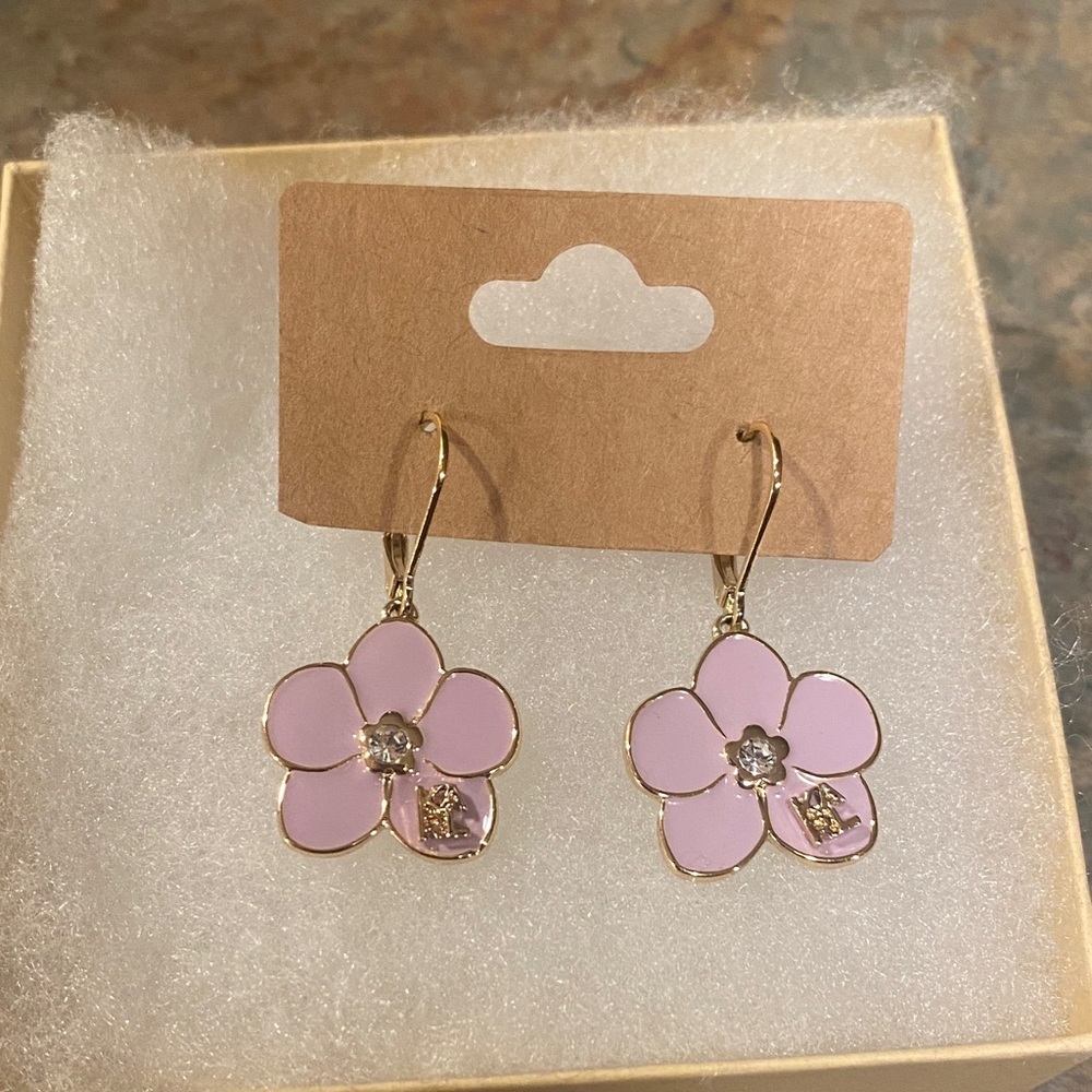 Karl Lagerfeld Gold and Lavander Flower Earrings NWOT